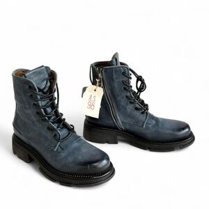 A.S.98 LUKIE River Distressed Navy Leather Lace-Up Boots